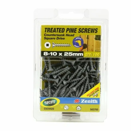 Zenith 8-10 x 25mm Tufcote® Countersunk Head Treated Pine Screws - 100 Pack
