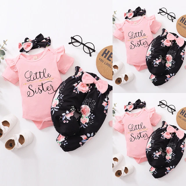 BIG SALE ⭐ Newborn Baby Girl Letter Romper Tops Floral Pants Bodysuit Outfit Set