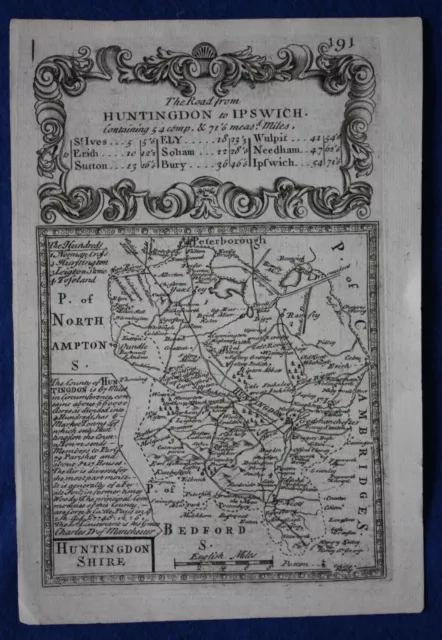 Original antique map HUNTINGDONSHIRE, PETERBOROUGH Owen & Bowen c.1740