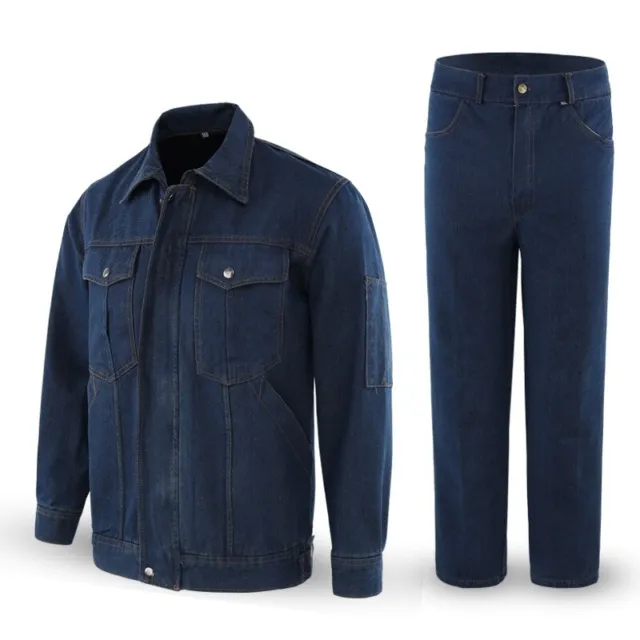 Men Denim Jacket and Jeans Pant Set Retro Western Trucker Coat Workwear Suit New