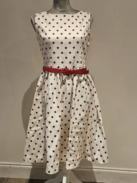 Lindy Bop Red/White Polka Dot Print Swing Dress UK Size 12 FREE POSTAGE