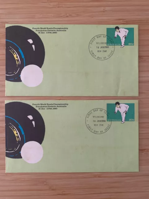 Fourth World Bowls Championship 1980 First Day Cover (Willoughby NSW) x 2