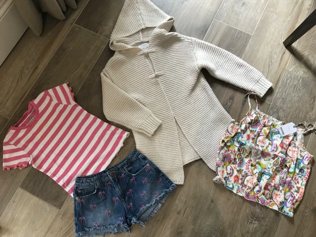 Zara Cardigan Ragazza / Pantaloncini Denim M&S / T-Shirt Top Next Nuovo Con Etichette Età 9 - 10 Anni