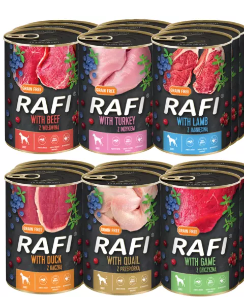 36x400g Rafi Dosen MIX Rind + Lamm + Truthahn + Wild Nassfutter Hundefutter NEU