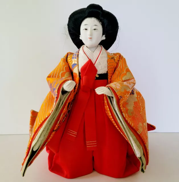 Vintage Hina Geisha Doll Kneeling Kimono Porcelain Face