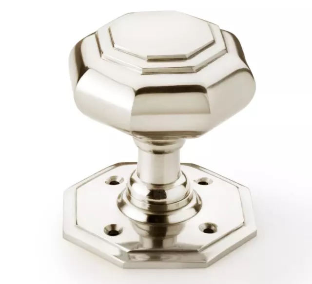 Door Knobs - POLISHED NICKEL + Octagonal Mortice Knob set | LARGE | 70mm Wide