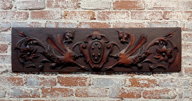 18th century Italian Baroque Hand carved Walnut Panel w/Griffins in Relief