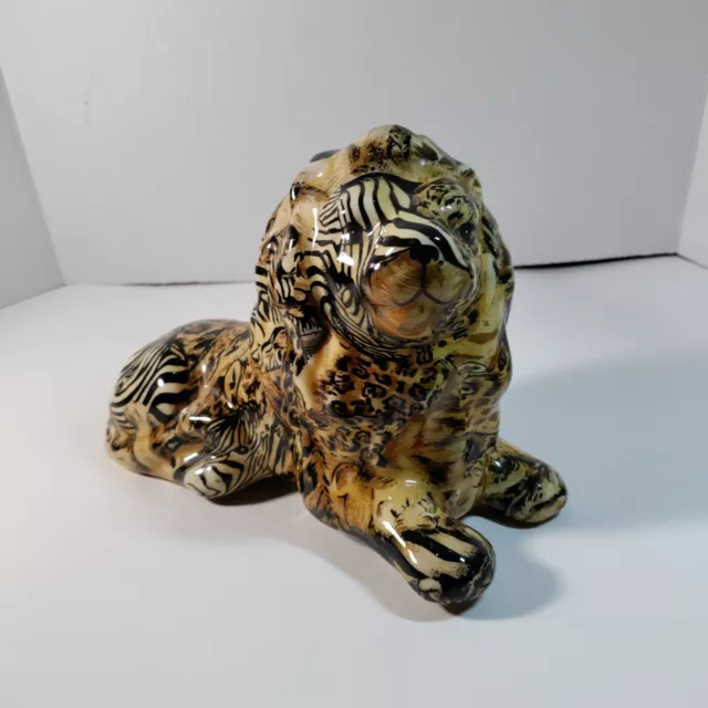 La Vie Safari African Lion Figurine Patchwork Wild Animal Print Decorative Decor