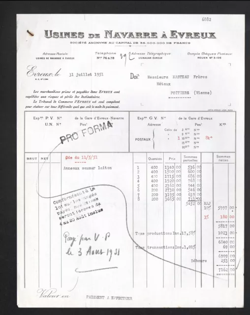 EVREUX (27) USINE de QUINCAILLERIE "USINES de NAVARRE" en 1951