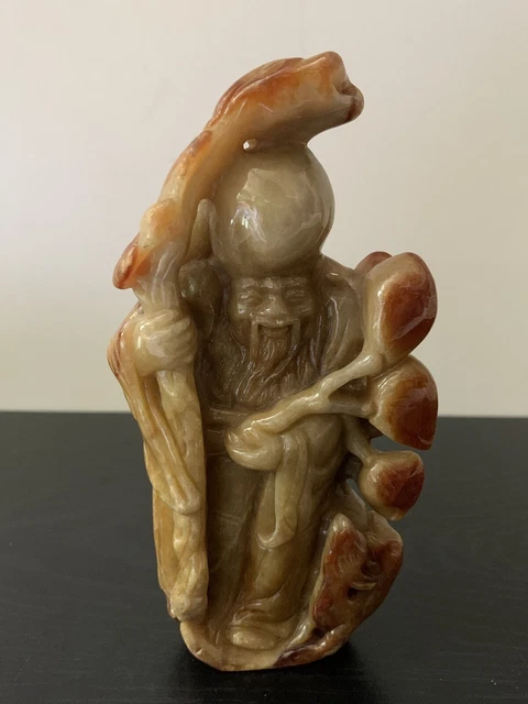 Antique Chinese Old Shoushan Stone Craved Wise Old Man Decorative Collectible