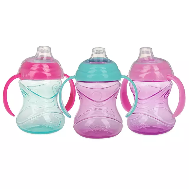 3 Piece No-Spill Grip N’ Sip Cup with Silicone Soft Flex Spout, 2 Handle with Cl