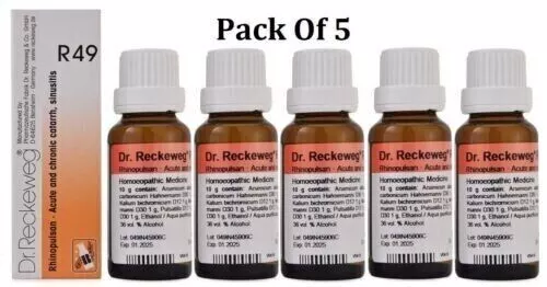 Dr. Reckeweg R49 Gouttes Sinus Nez et Sinus Maxillaire 22 Ml Chacun (Pack de 5)
