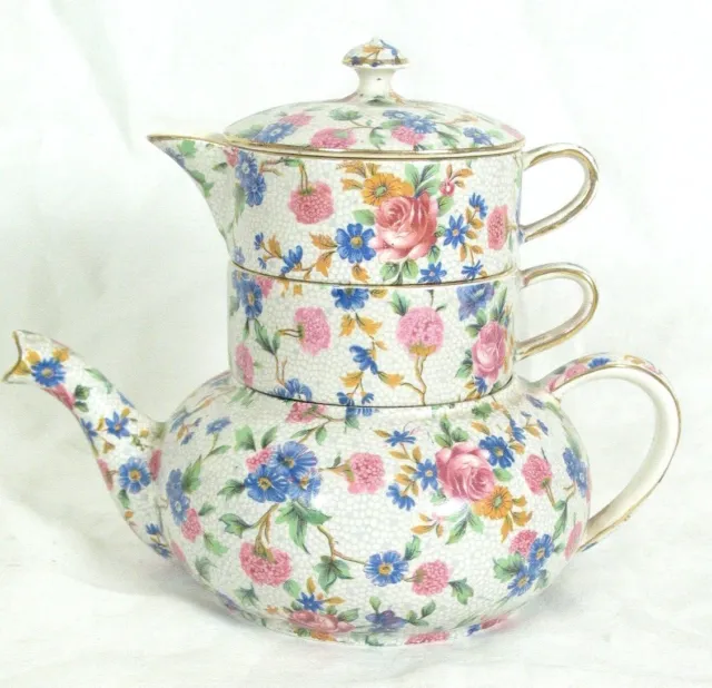 Royal Winton Grimwades England OLD COTTAGE CHINTZ Mini Teapot Stacking Set