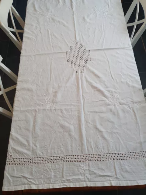 vintage embroidered large table cloth French ? 76" x 50" *