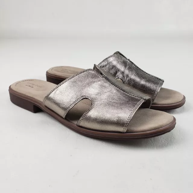 Clarks Declan Flo Metallic Sandals Womens 10 W Open Toe Flats Leather Slides