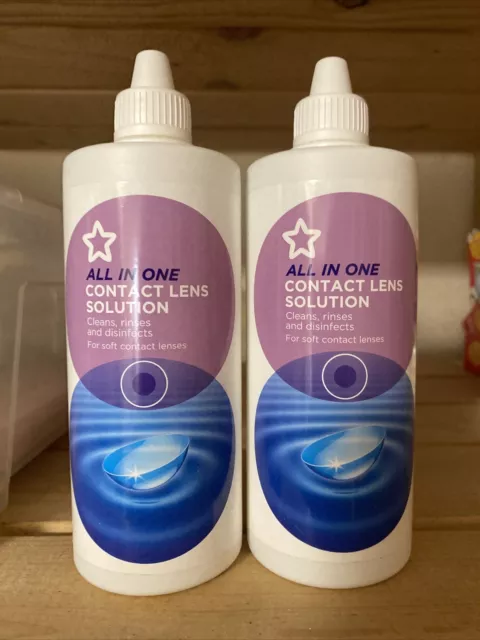 2x All In One Soft Contact Lens Cleaner Solution Clean Superdrug 360ml Bottle