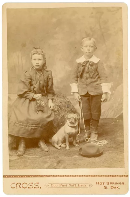 Cabinet Photo ~ Children with Pug Dog, By Famed Western Photographer W.R. Cross