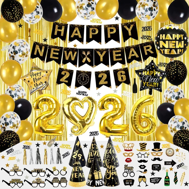 NEW YEARS EVE Party Supplies 2026, Black Gold 2026 Happy New Years ...