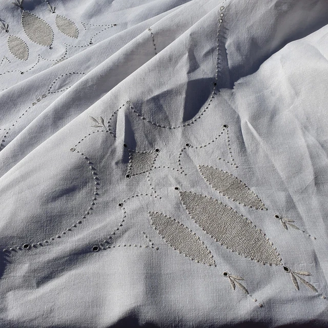 VINTAGE HAND EMBROIDERED Madeira linen tablecloth, cutwork, lots of