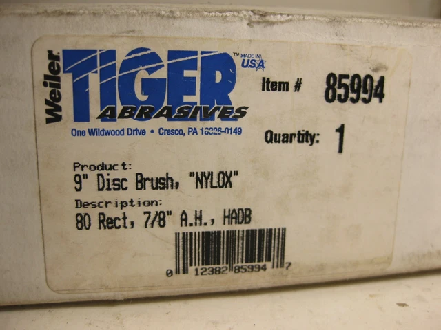 Weiler Abrasives Item #85994 Nylox 9 Inch Disc Brush 80 Grit New Old Stock NOS