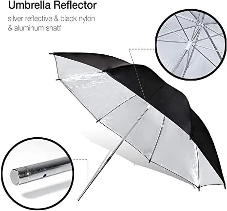 LS [2-Pack] Black & Silver 46" Diameter Umbrella Light Modifier, 8mm Shaft