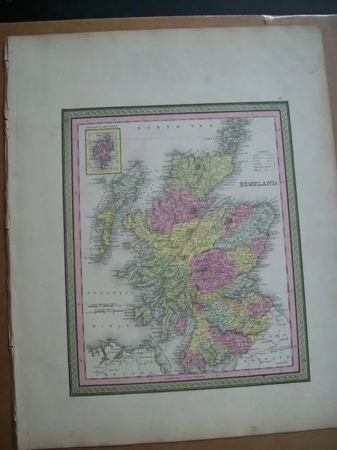 Antique 1854 MITCHELL MAP SCOTLAND Railroads hand tinted   old