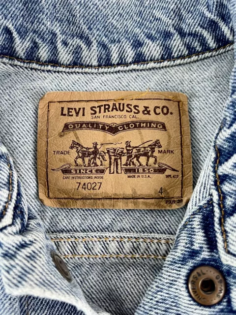 Little LEVIS Blue Vintage USA Made Snap Trucker Denim Jacket Sz 4 Worn In Look 2