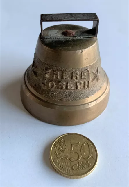 antique petite cloche d'abbaye en bronze au nom de frère joseph