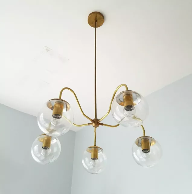 Sputnik Chandelier Brass Industrial Light Mid Century Ceiling Glass Fixture Lamp