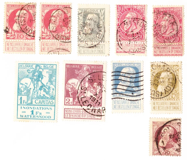 10 timbres Belgique / België / Belgium années 1900 à 1926
