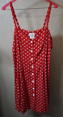 Moda International sz 14 red white polka dot fit and flare dress w straps