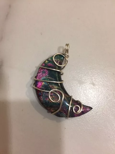 Moon Crescent Polymer  Clay Pendant