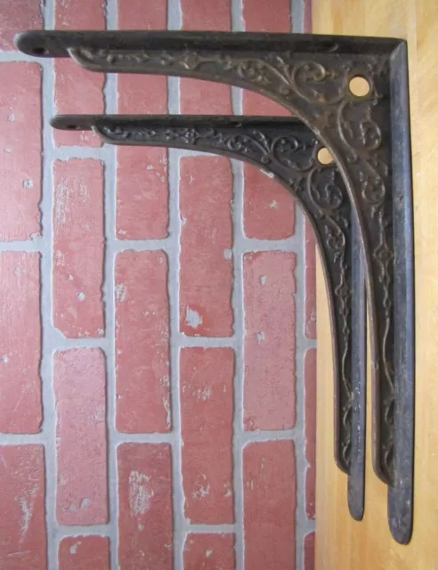 Antique Decorative Arts Cast Iron Pair Brackets Hardware Elements Scrollwork