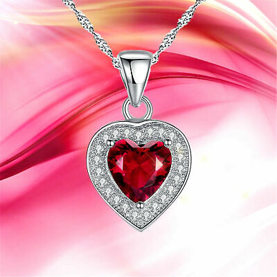 2.20Ct  Heart Cut Red Ruby Halo Pendant Lab Created With 14K White gold Finish