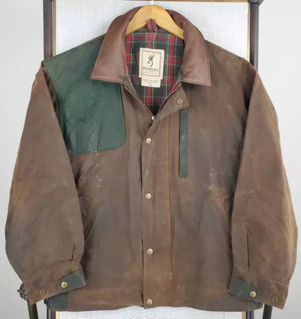 VTG BROWNING Canada Size Large Mens Oilskin Tin Cloth Jacket Zip Waxed Cotton