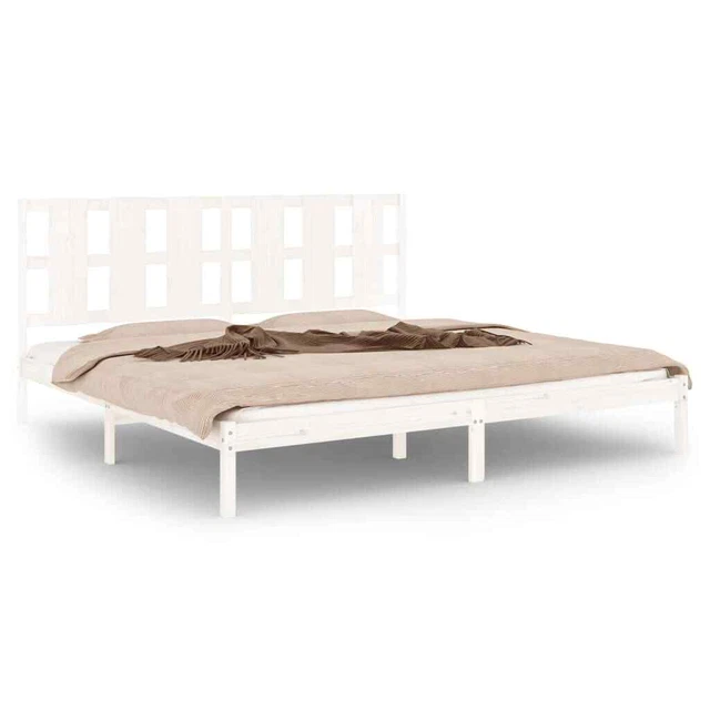 WHITE SOLID PINEWOOD Bed Frame 180x200 cm 6FT Super King, Modern Design