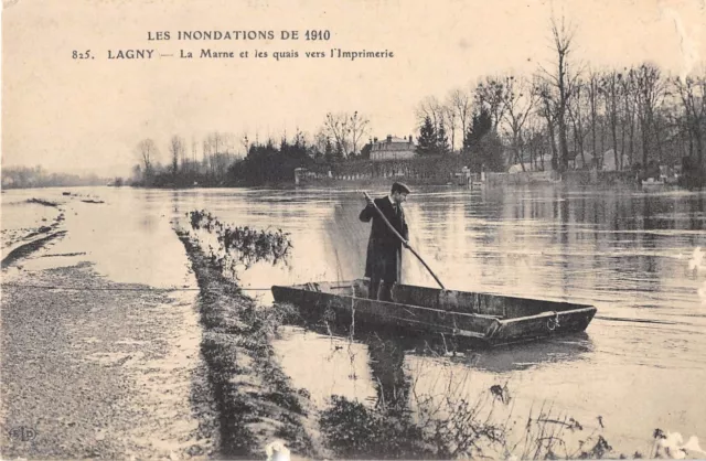 Cpa 77 Lagny Les Inondations 1910 La Marne Et Les Quais Vers L'imprimerie