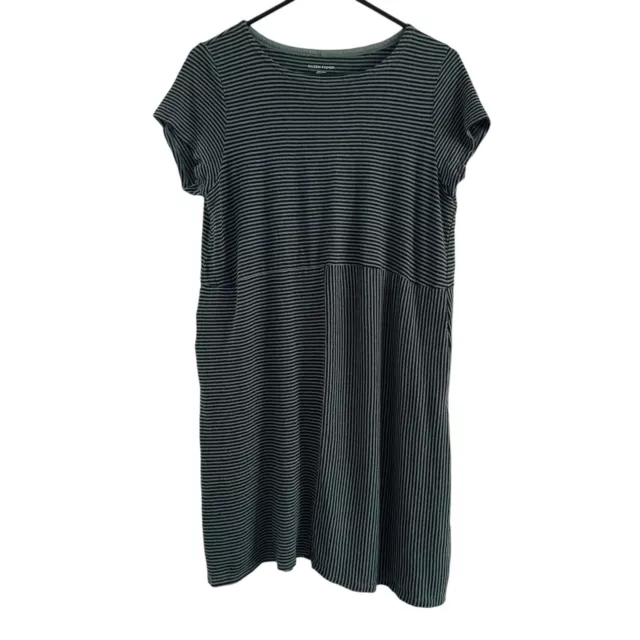 Eileen Fisher Green Striped Organic Linen T-shirt Dress Casual Size L