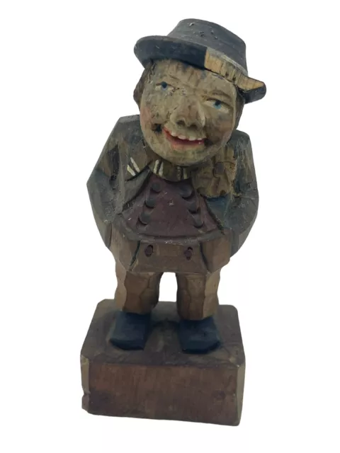 Vintage German Hand Carved Wood Folk Art Figurine Man Black Forest Germany 5"