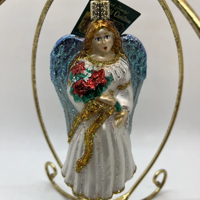 Old World Christmas FLORAL ANGEL ORNAMENT  10193 RETIRED Red Roses Glitter Gold