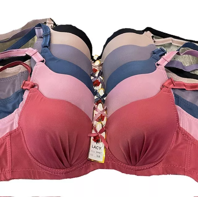 New 6 Womens Ladies Lace Solid Color Gentle PUSH UP Bra Full Cup (BC#99807)