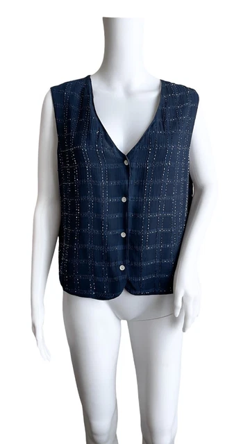 Amanda Smith Beaded Vest Sleeveless V-neck Button Top Size Large