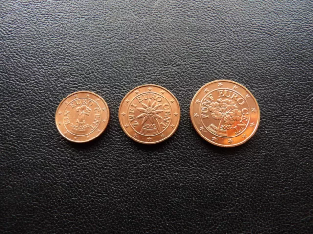 Austria 2002 year UNC coin  1 ,2 and 5 cent alpine primroses, symbolising a duty