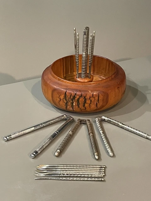 Vintage Wooden Nut Bowl Set w/ FOUR Nutcrackers & ELEVEN Picks , MCM Vintage Wooden Nut Bowl Set w/ FOUR Nutcrackers & ELEVEN Picks , MCM