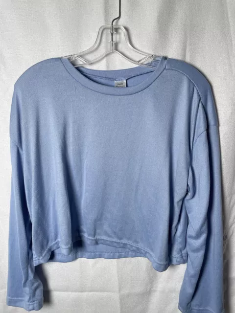 Ladies Women’s Blue Long Sleeve Boxy Pullover Crop Top Size XL