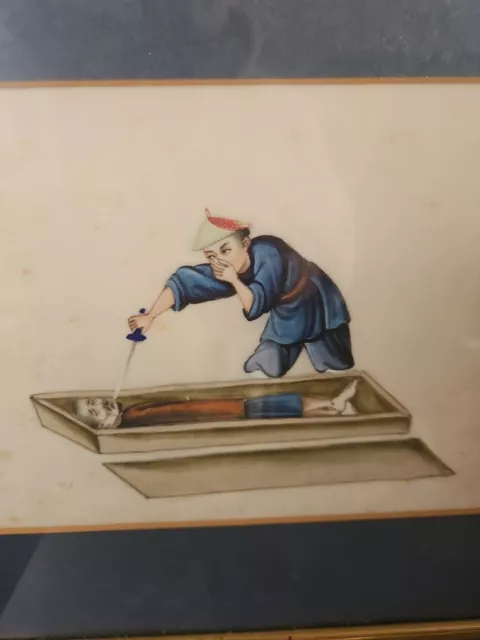 Antique Chinese Framed Pith Painting Rice Paper