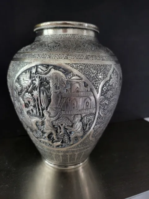 Fascinating Genuine Middle Eastern Silver Vase By Master Lahiji