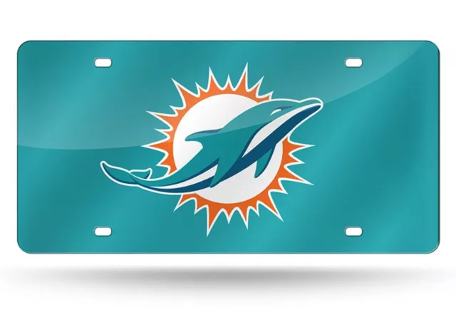 Miami Dolphins NFL Teal Reflective Lasercut License Plate Wincraft