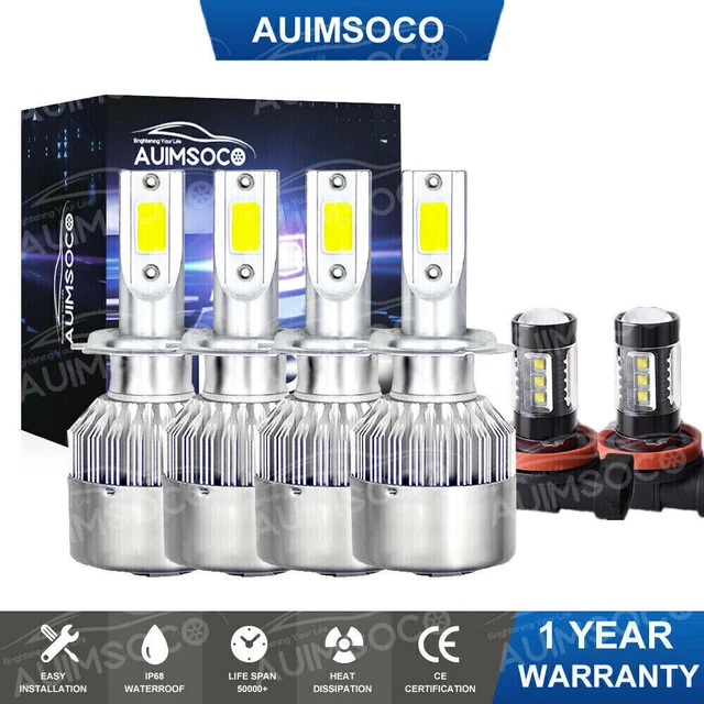 Daul H7+H11 Front LED Headlights +Fog Light Bulbs High Low Beam 6000K White 6x