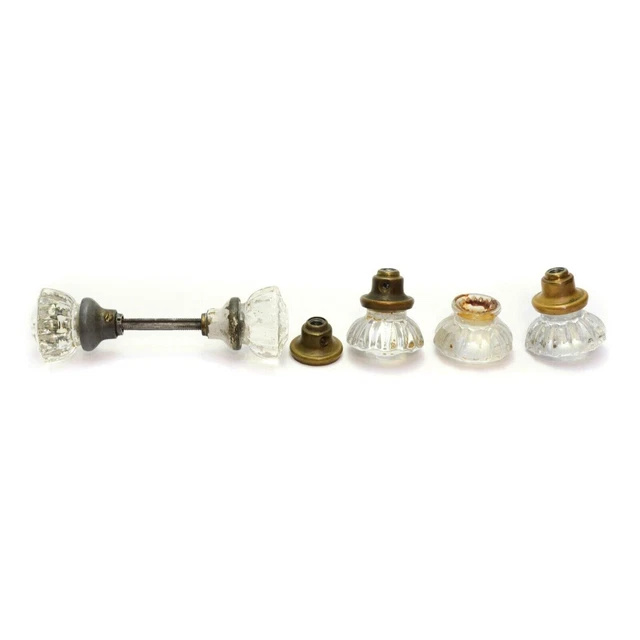 Lot 5 Door Knob Some Brass 12 Point Glass Antique Vintage For Art Craft Project